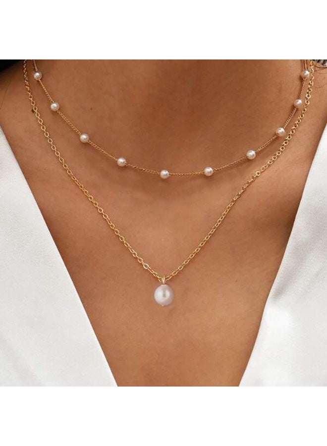 Ucanbe Pearl Pendant Necklace for Women, Vintage Alloy Layered Clavicle Chain Jewelry - Image 5